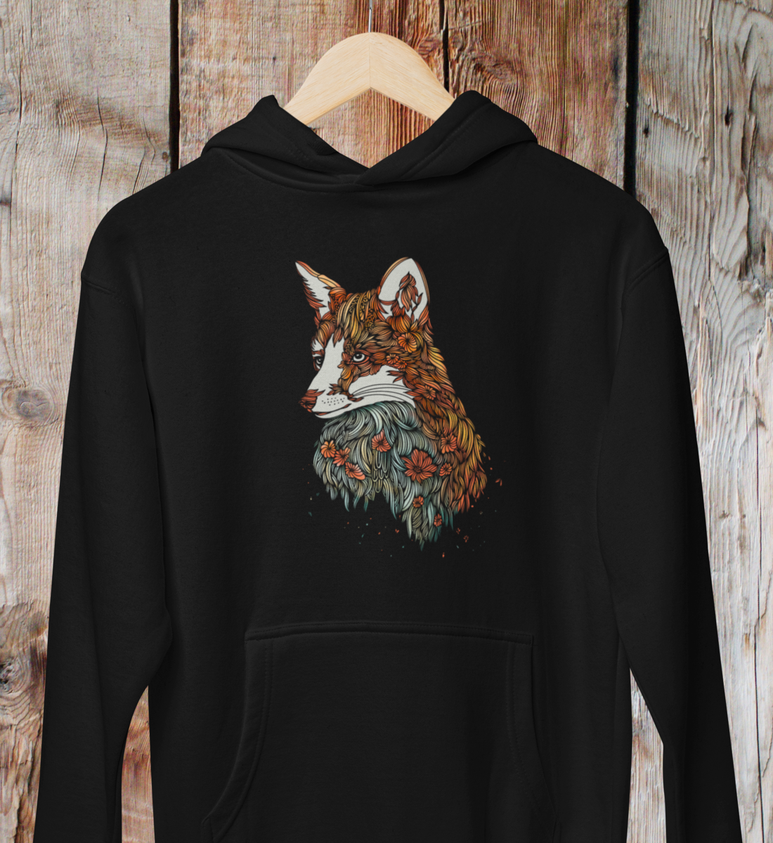 Fuchs Blumenmuster 100% Bio Unisex Hoodie