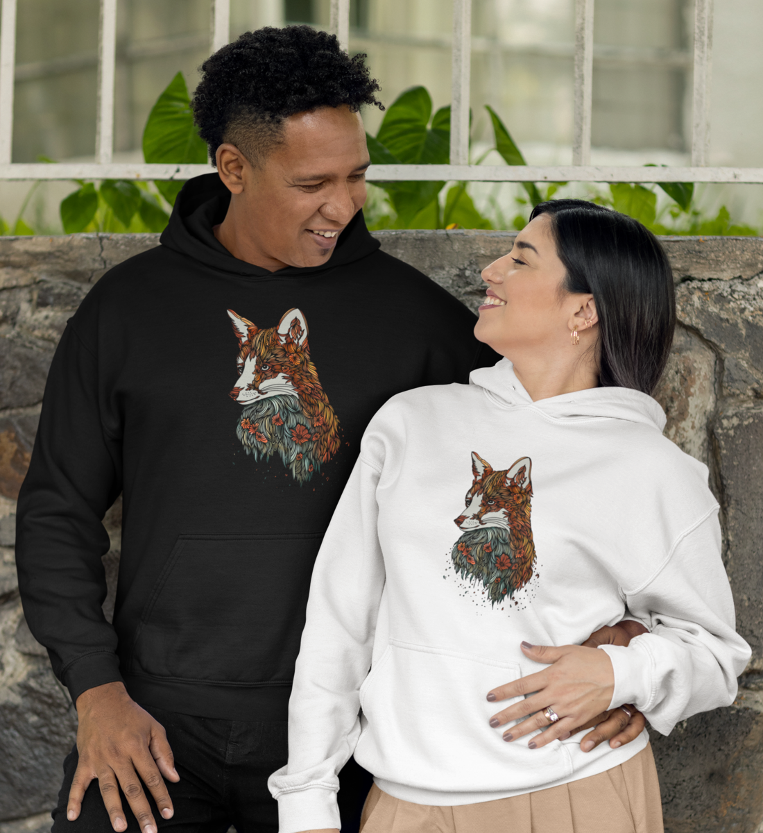 Fuchs Blumenmuster 100% Bio Unisex Hoodie