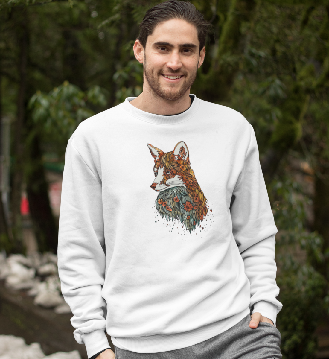 Fuchs Blumenmuster 100% Bio Unisex Sweatshirt