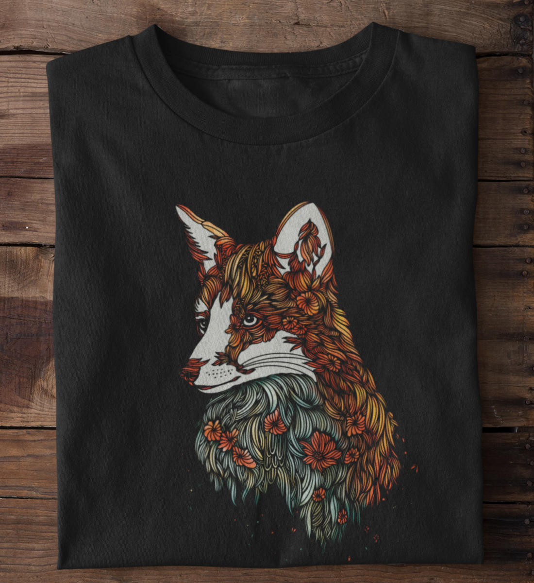 Fuchs Blumenmuster 100% Bio Unisex T-Shirt