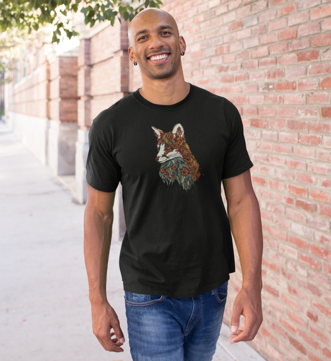 Fuchs Blumenmuster 100% Bio Unisex T-Shirt